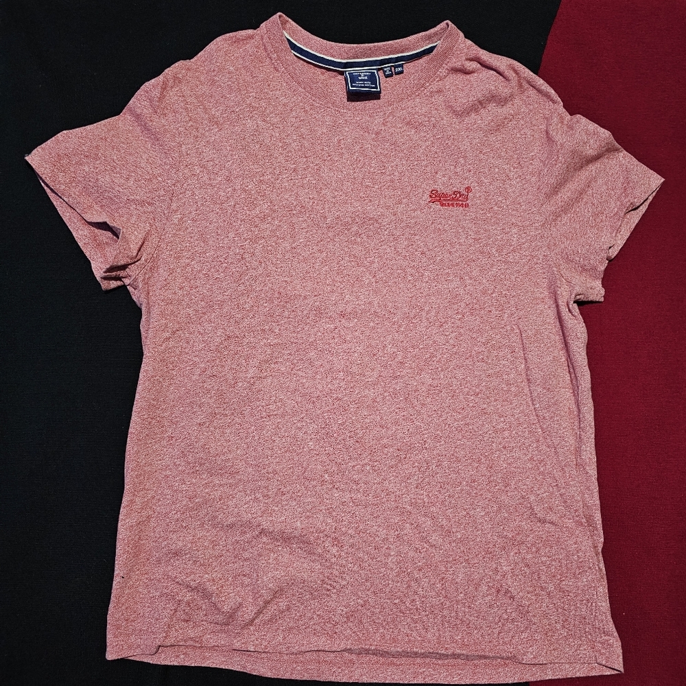 Lot of 2 Superdry Men's Size 2XL Solid Red Green Crew-Neck T-Shirt